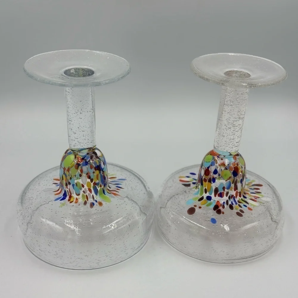 Home Studio Pair of Baja Margarita Colorful Confetti Glasses Hand Blown